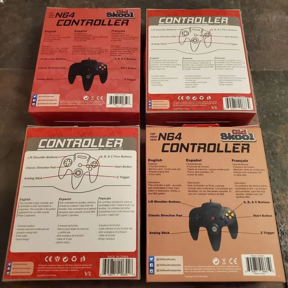 4 N64 Controllers 4 Colors Bundle (NEW) Blue Red Yellow Black Nintendo Old Skool